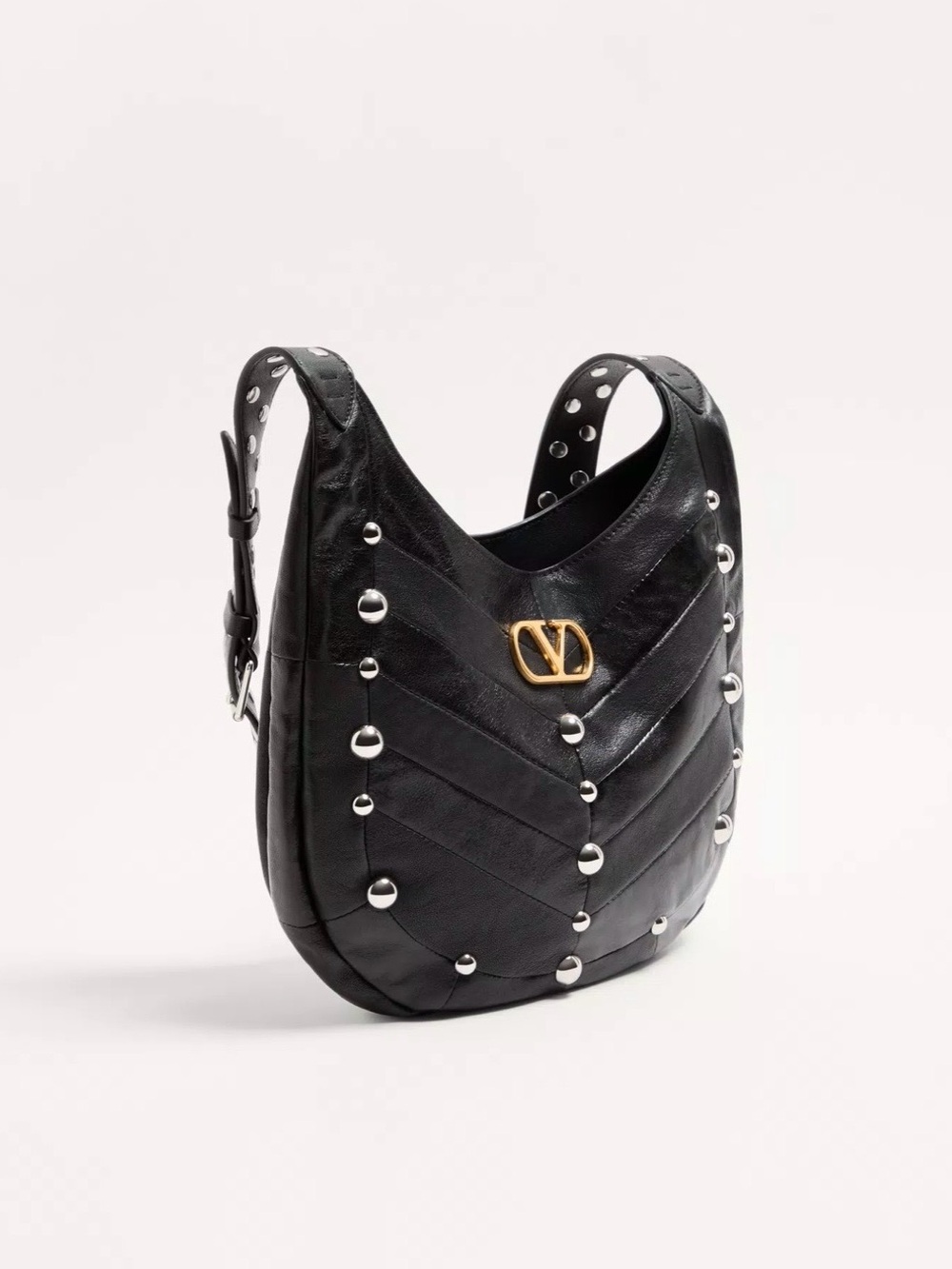 Nwt Valentino Garavani Hoboho Small Nappa Leather Hobo Bag With Chevron Pattern - Picture 3 of 16